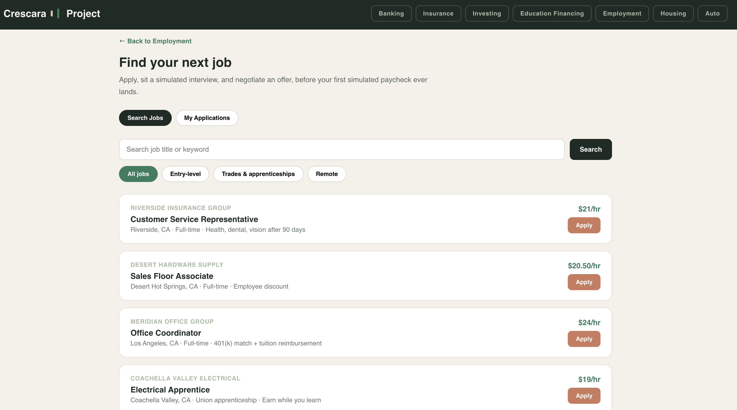 The Marketplace — student job search interface